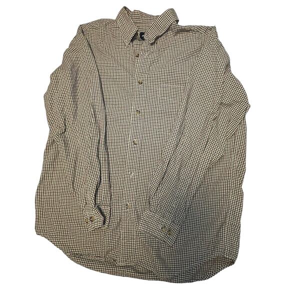 EDDIE BAUER MENS M LONG SLEEVE BUTTON UP DRESS SHIRT BROWN SMALL CHECK PATTERN - Picture 2 of 2